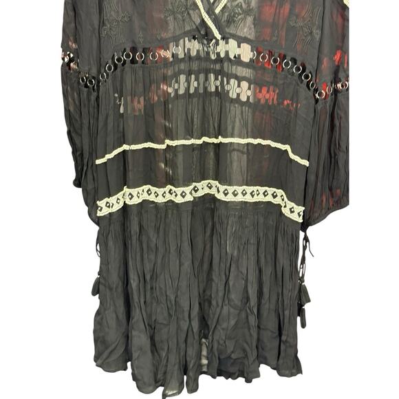 Free People Dark Horse Black Sheer Boho Maxi Dress M Embroidered Cutout - Picture 7 of 10